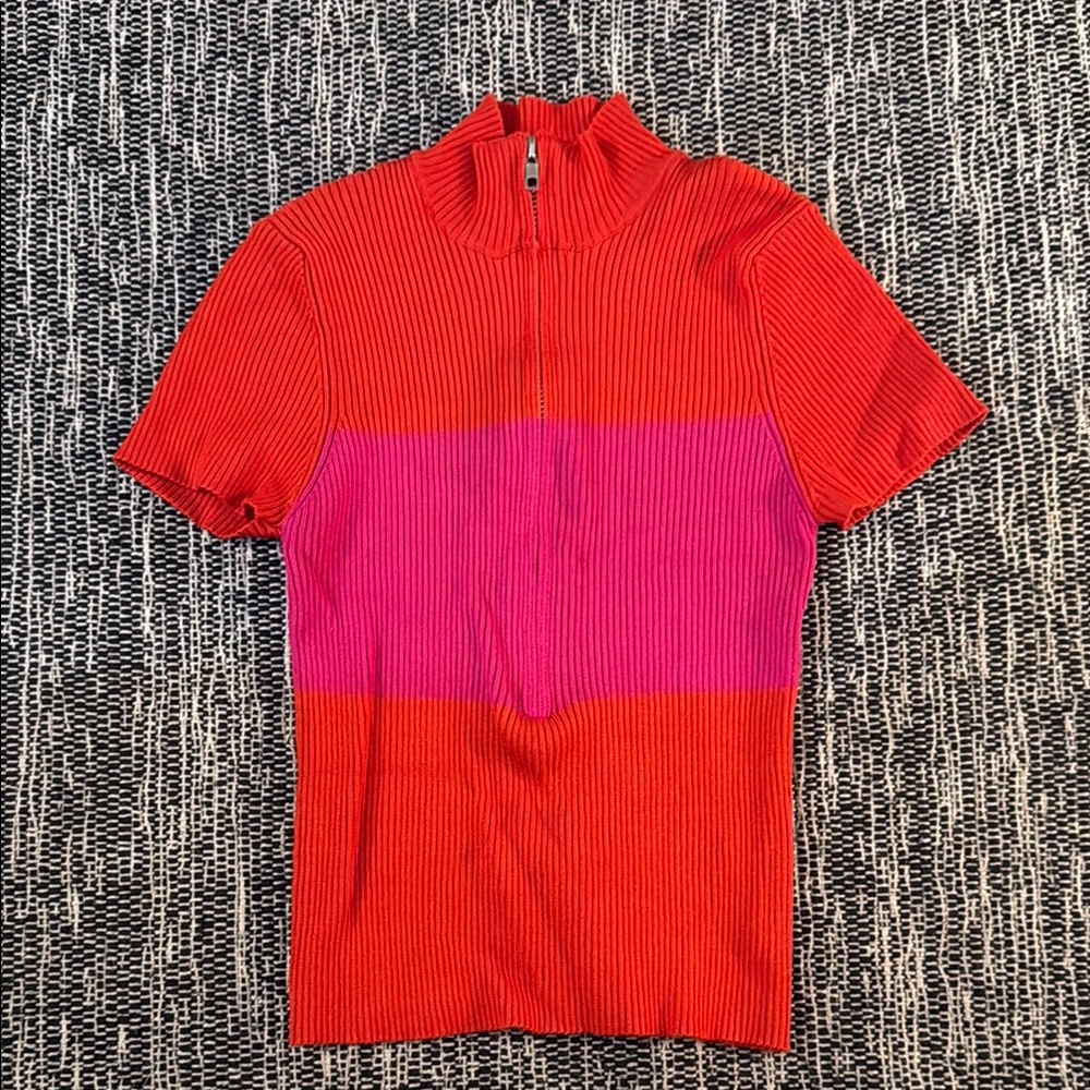 Superdown Red and Pink Striped Half-Zip Top